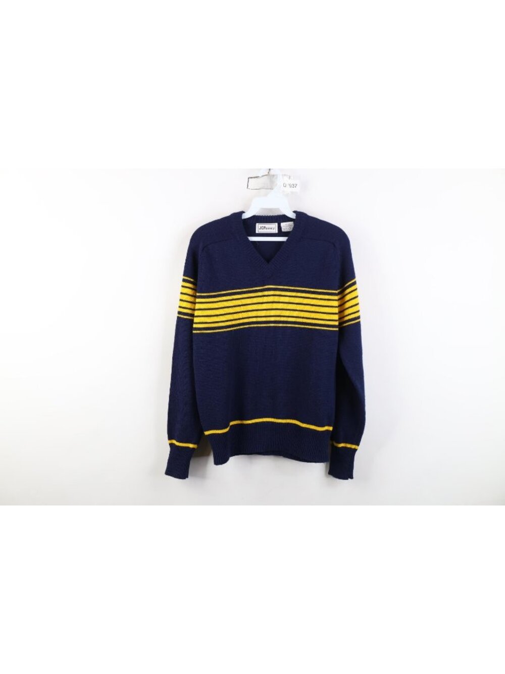 Vtg 70s Streetwear Dapper Womens Small Striped Color Block Knit V-Neck Sweater